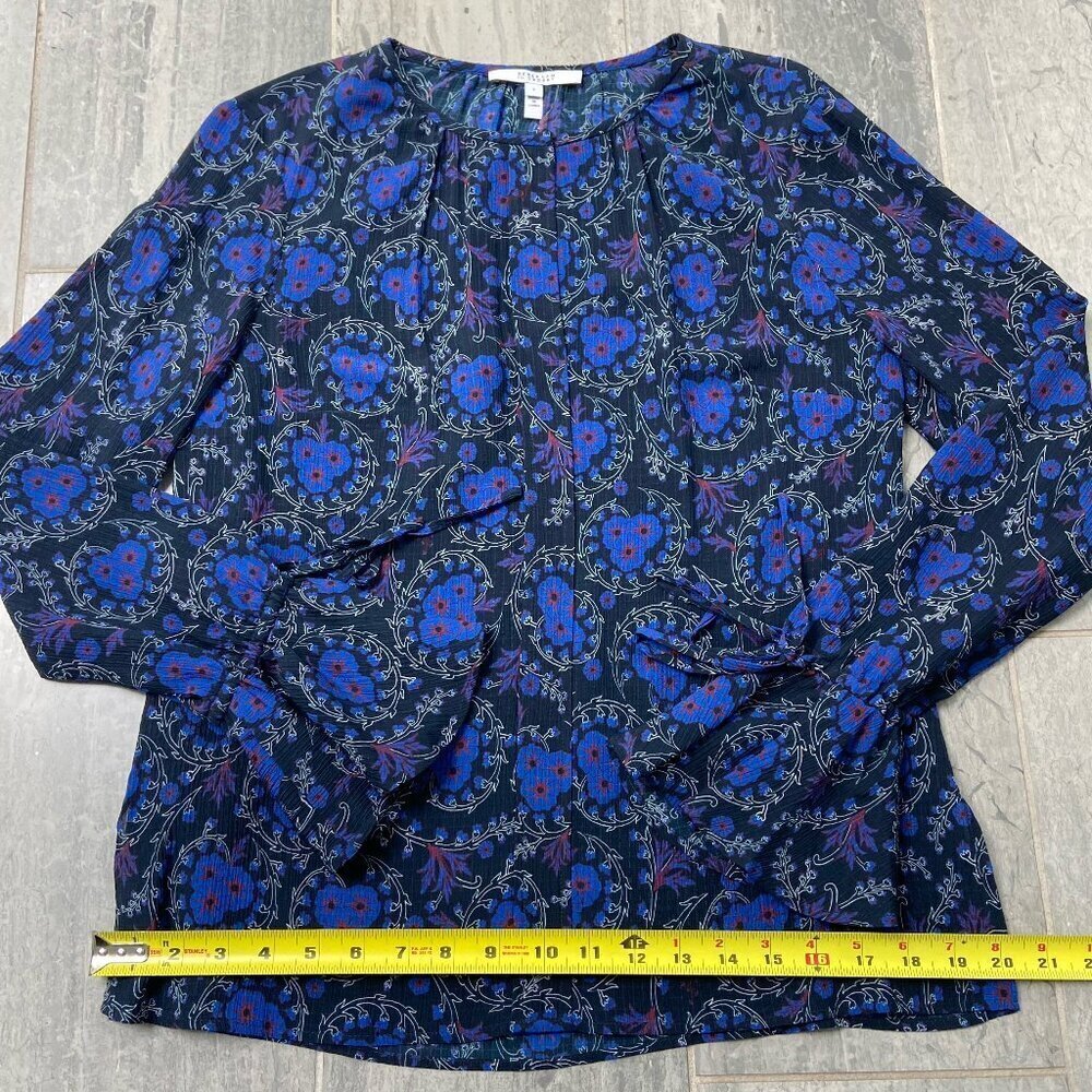 Derek Lam 10 Crosby Poet Floral Sheer Ruffle Sleeve Silk Blouse Blue Black Sz 6 - Picture 8 of 10